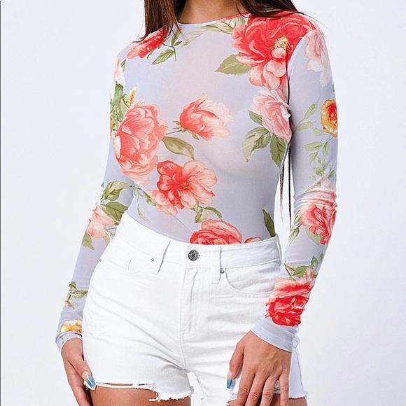 Sheer flora mesh long sleeved bodysuit - Picture 6 of 9